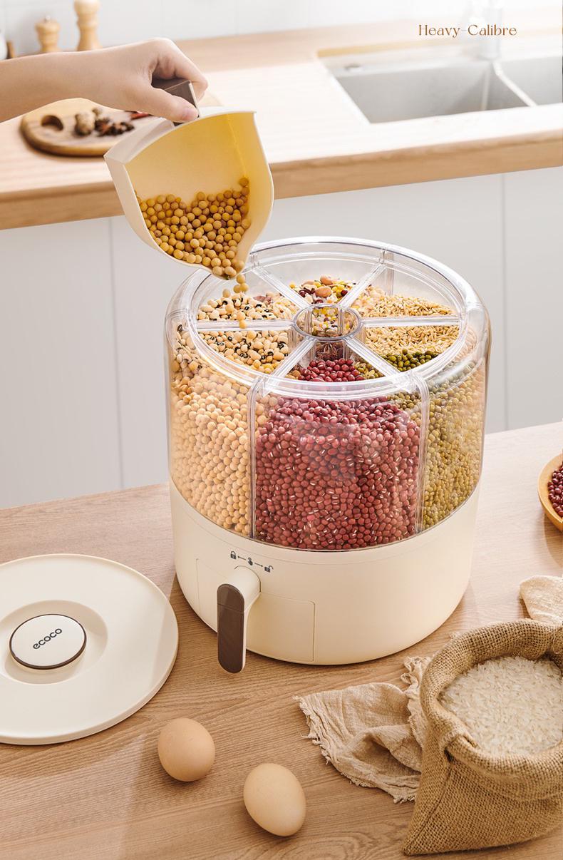 360° Rotating Grain Dispenser, Multi Grain Dispenser Bucket, Moisture Proof Cuisine Organizer, Rotary Partition Sealed Jar, Measuring Container Kitchen Grains Rice Storage Bucket Food Organizer 360° Rotating Grain Dispenser, Multi Grain Dispenser Bucket, Moisture Proof Cuisine Organizer, Rotary Partition Sealed Jar, Measuring Container Kitchen Grains Rice Storage Bucket Food Organizer